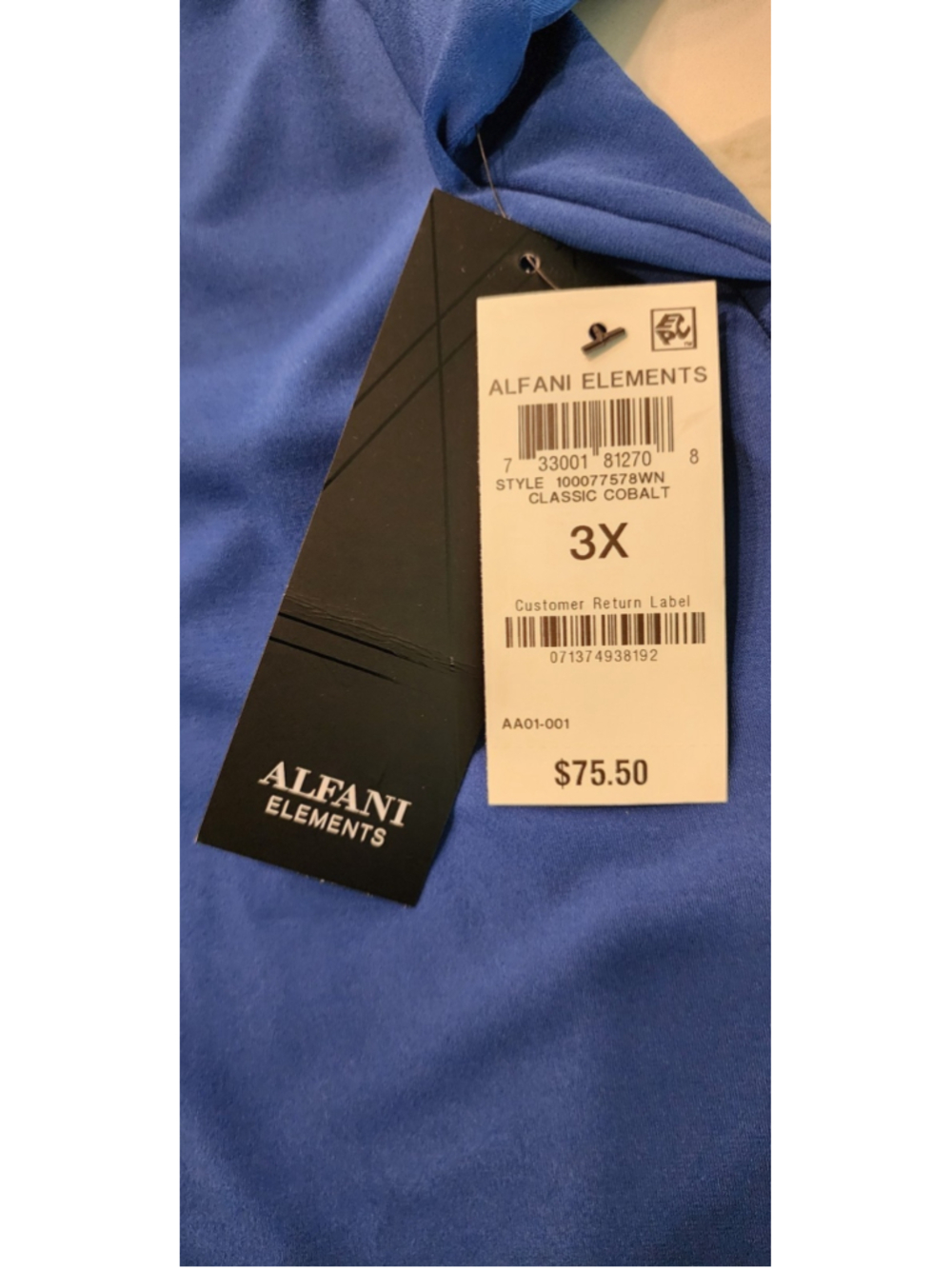 Alfani Elements 3X Cobalt Blue Asymmetric Tunic Top 3/4 Sleeve Plus Size NWT - Picture 11 of 14